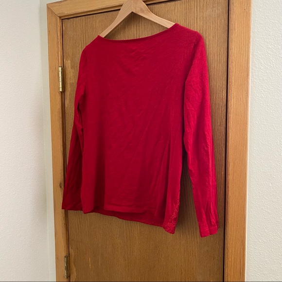 LOFT • Red Lace Front Long-Sleeve Top - Size M - Picture 8 of 13